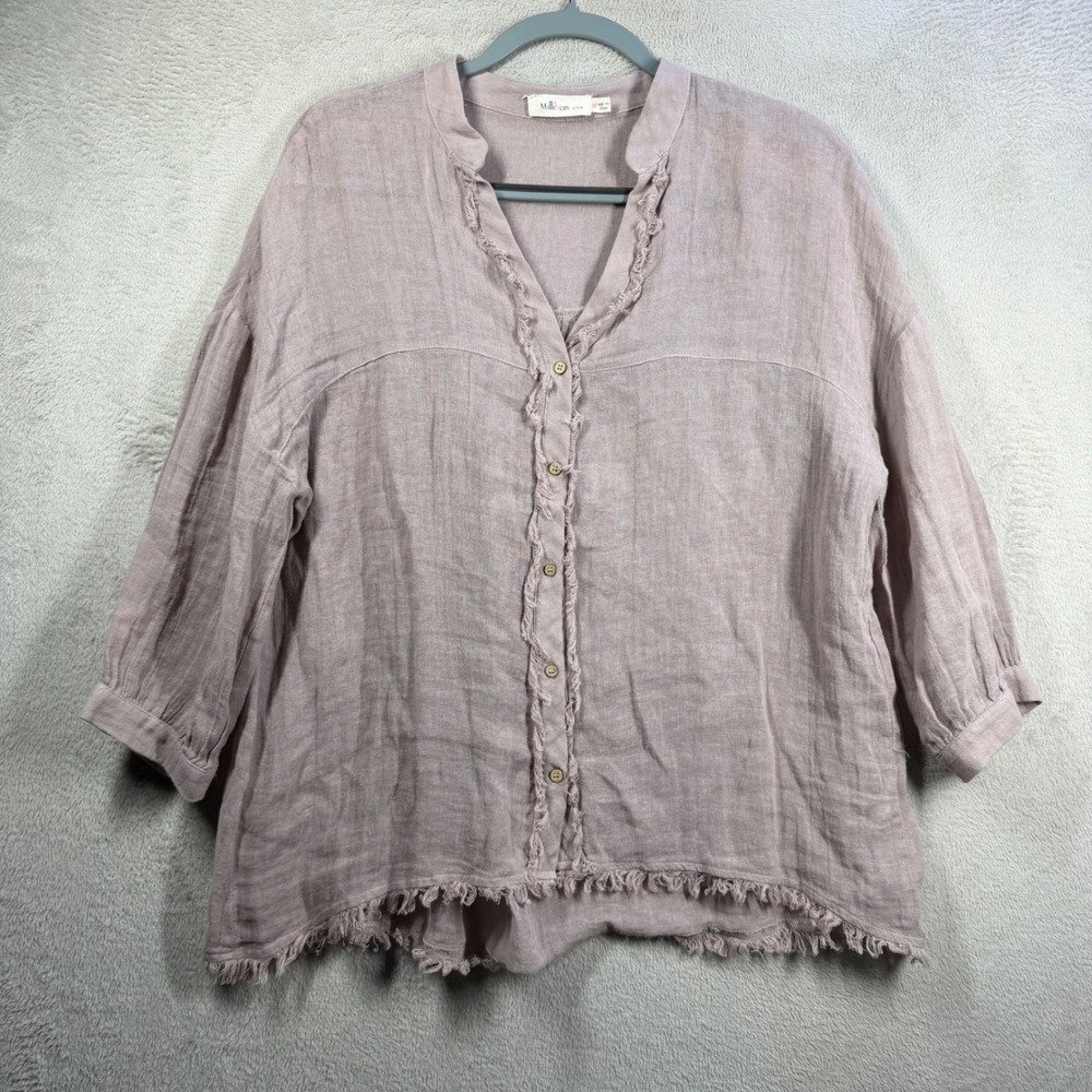 Millibon 100% Linen Button Up Women M Mauve Boho Rustic Beachy Natural Relaxed